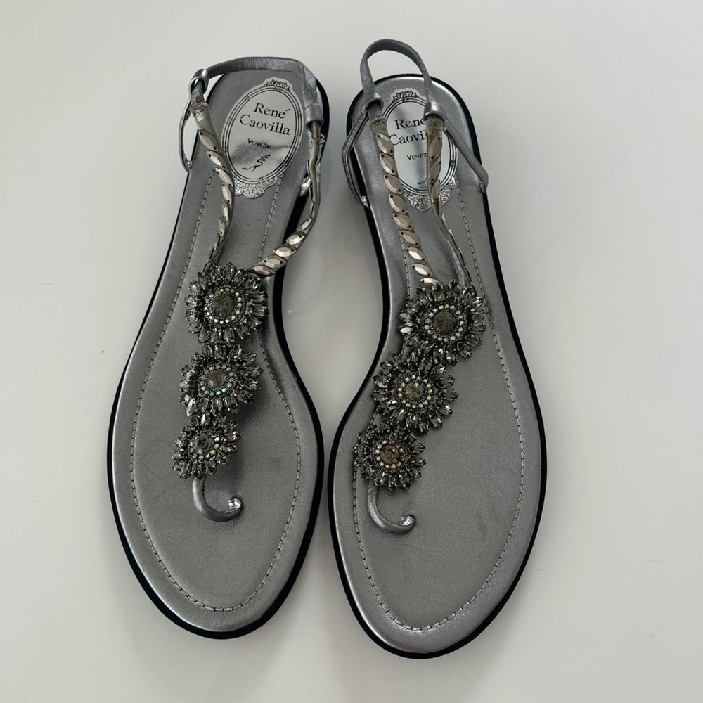 Rene Caovilla Silver Embellished Women's Sandals